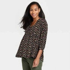 THE NINES BY HATCH | Tie Sleeve Crepe Maternity Blouse Floral Print | Size L